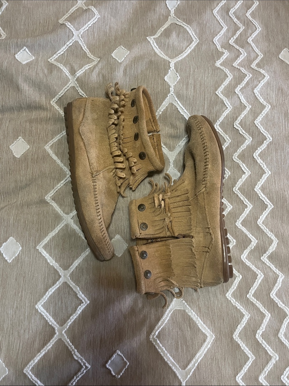 Minnetonka Tan Fringe Moccasin Ankle Boots